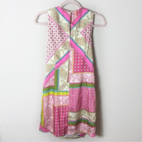 Zara Printed V-Neck Mini Dress Tie  Pink Green size M - Picture 4 of 12